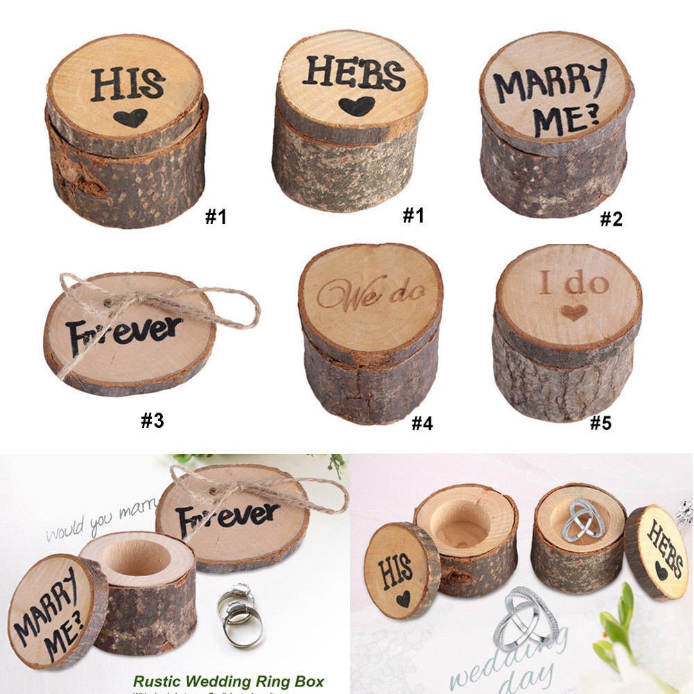 Natural Wooden Ring Box Case Storage Holder Rustic Wedding Party Decoration