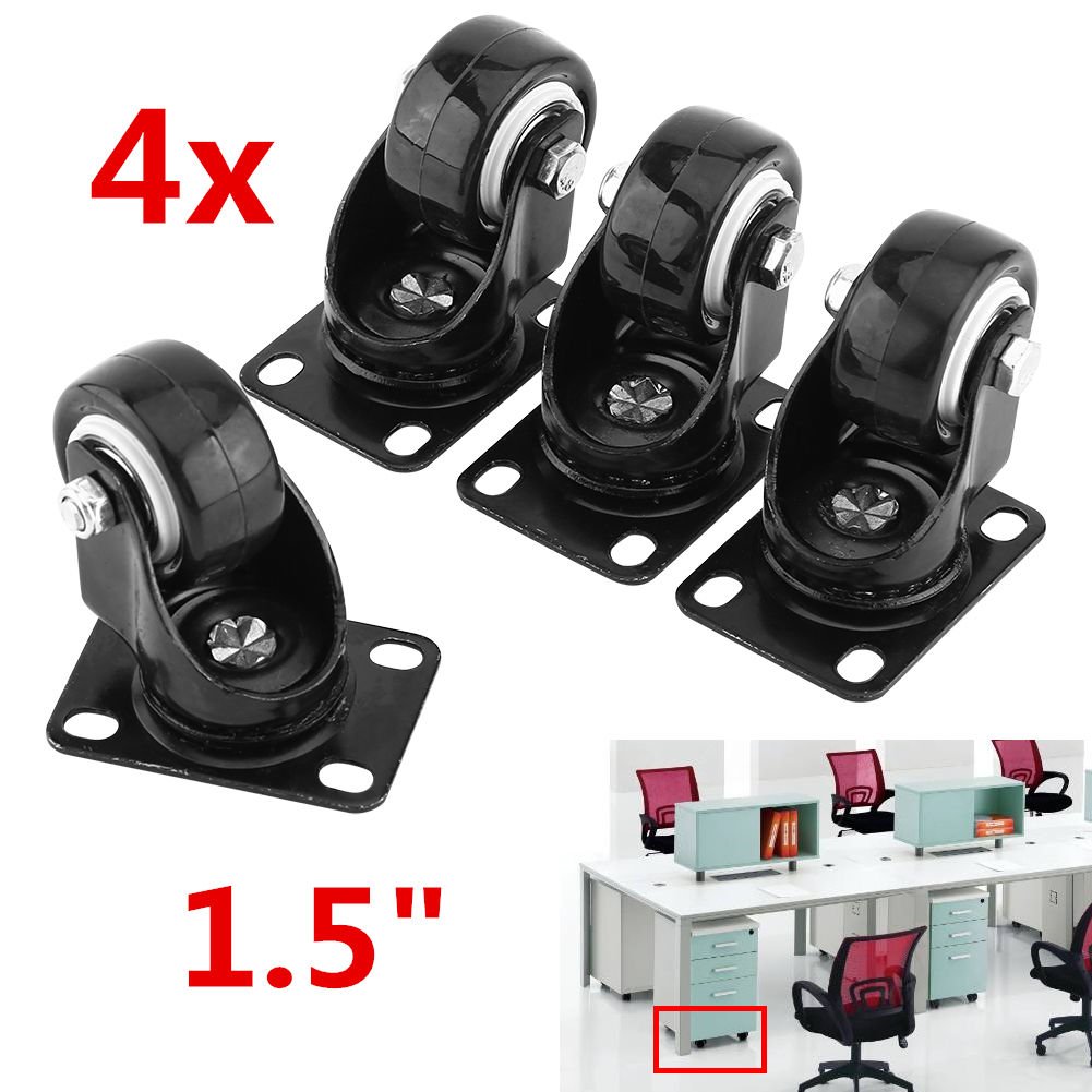 4 Pack 1.5" PU Swivel Castor Wheels Top Plate & Bearing Trolley Furniture Caster