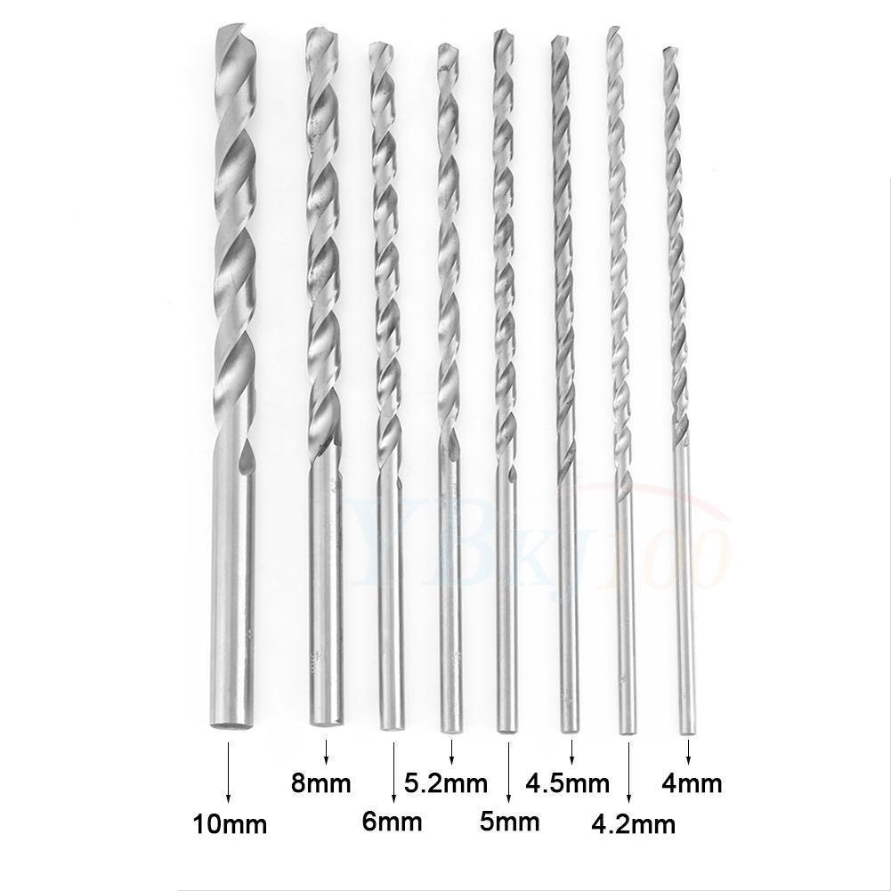 8pcs Set 4-10mm Long 200mm HSS Twist Drill Straigth Shank Drilling Bit Tools co