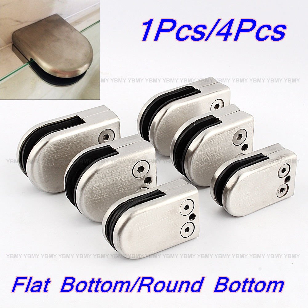 1/4pcs Stainless Steel Flat Round Holder Glass Clamp Bracket for Balustrade MALL