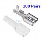100Pairs 6.3mm Crimp Terminal Female Spade Connector w/ Clear Insulating Sleeves