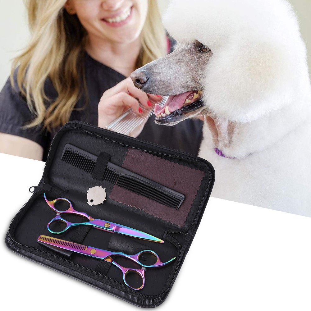 Durable Pet Grooming Scissors Set Cutting & Thinning & Curved Shears Cat Dog