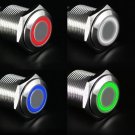 16mm 12V Car Silver Aluminum LED Power Push Button Metal ON/OFF Switch Latching