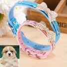 Adjustable Bling Crystal Rhinestone Bow Tie PU Leather Pet Cat Dog Neck Collar