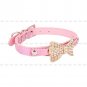 Adjustable Bling Crystal Rhinestone Bow Tie PU Leather Pet Cat Dog Neck Collar