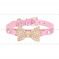 Adjustable Bling Crystal Rhinestone Bow Tie PU Leather Pet Cat Dog Neck Collar