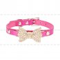 Adjustable Bling Crystal Rhinestone Bow Tie PU Leather Pet Cat Dog Neck Collar