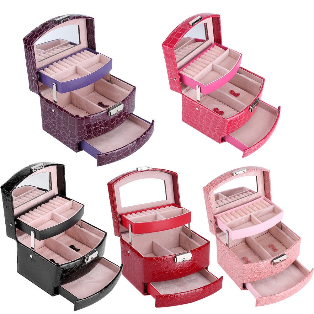 Portable 3 Layers Jewelry Necklace Ring Storage Box Case Lady Gift Home Supplies