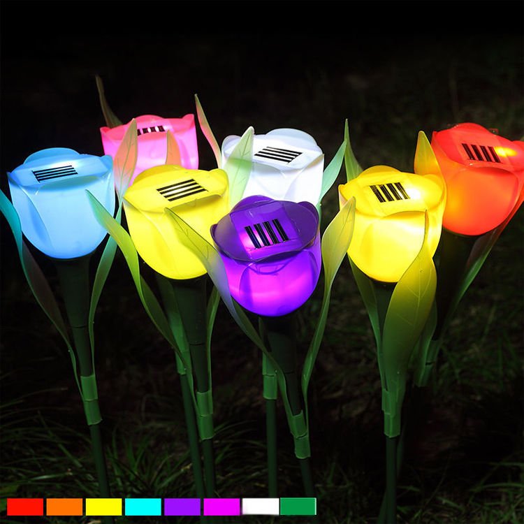 Outdoor Solar Powered Tulip Flower LED Light Yard Garden Path Landscape Lamp New
