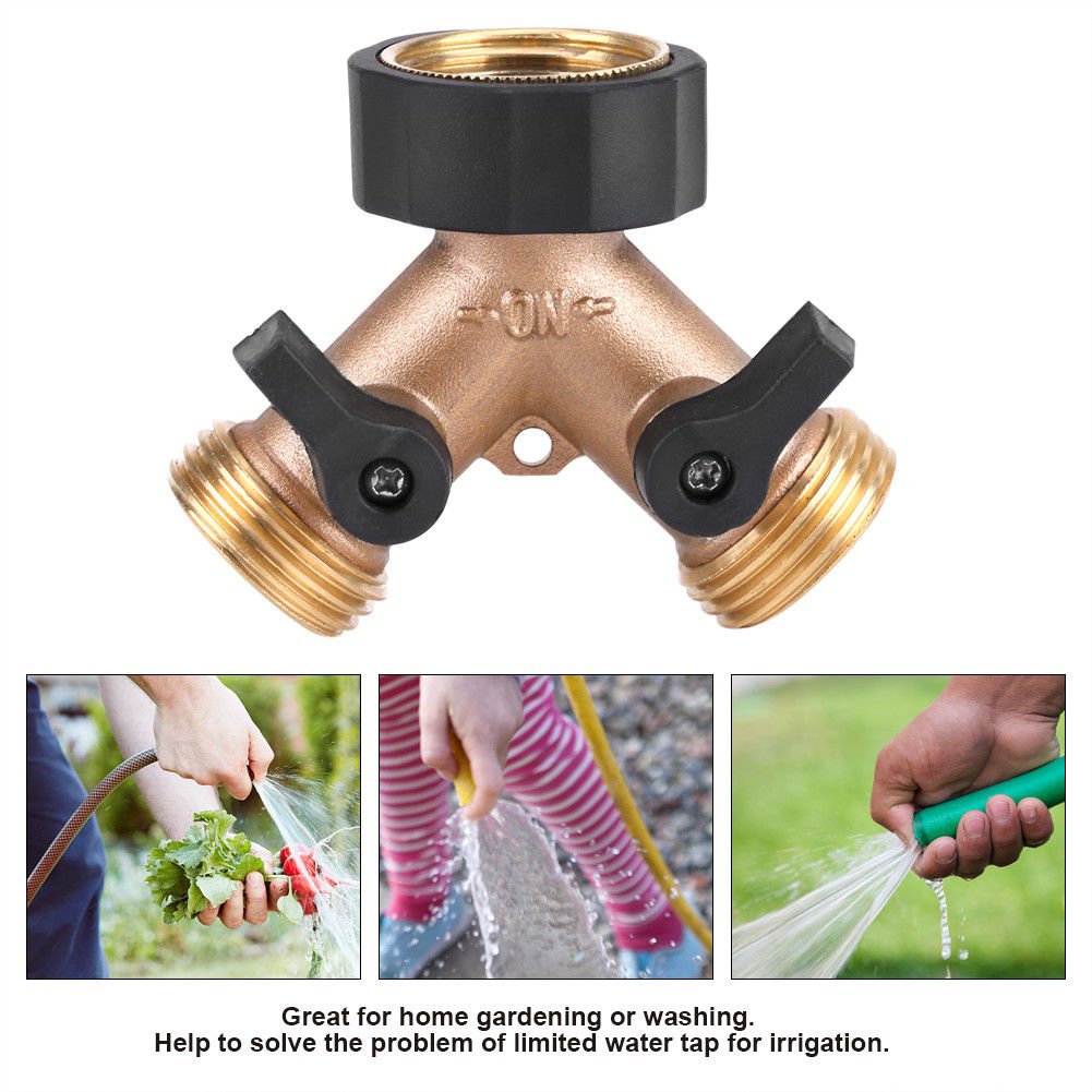 Brass Water Tap Adapter 2 Way Y Shape 3/4 Hose Connector for Garden Irrigation