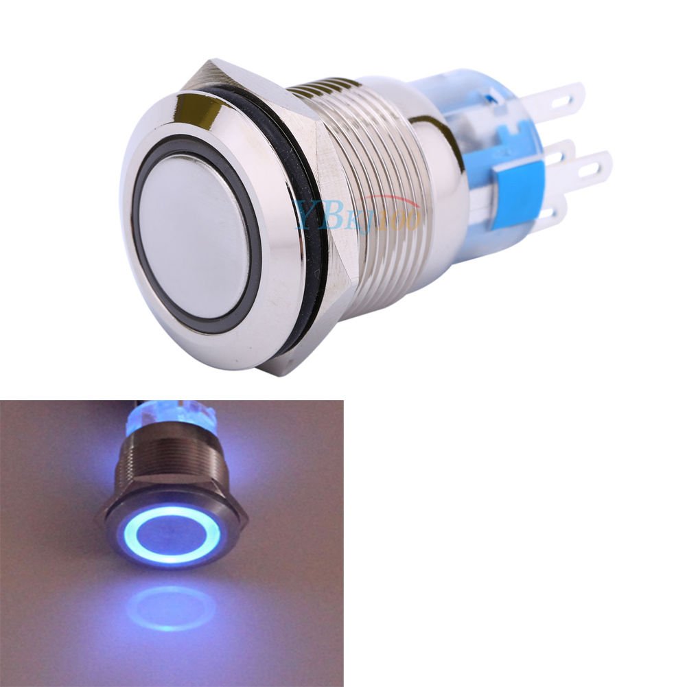 New 12V 19mm Metal Switch Push Power Button Angel Eye Blue LED Light Latching