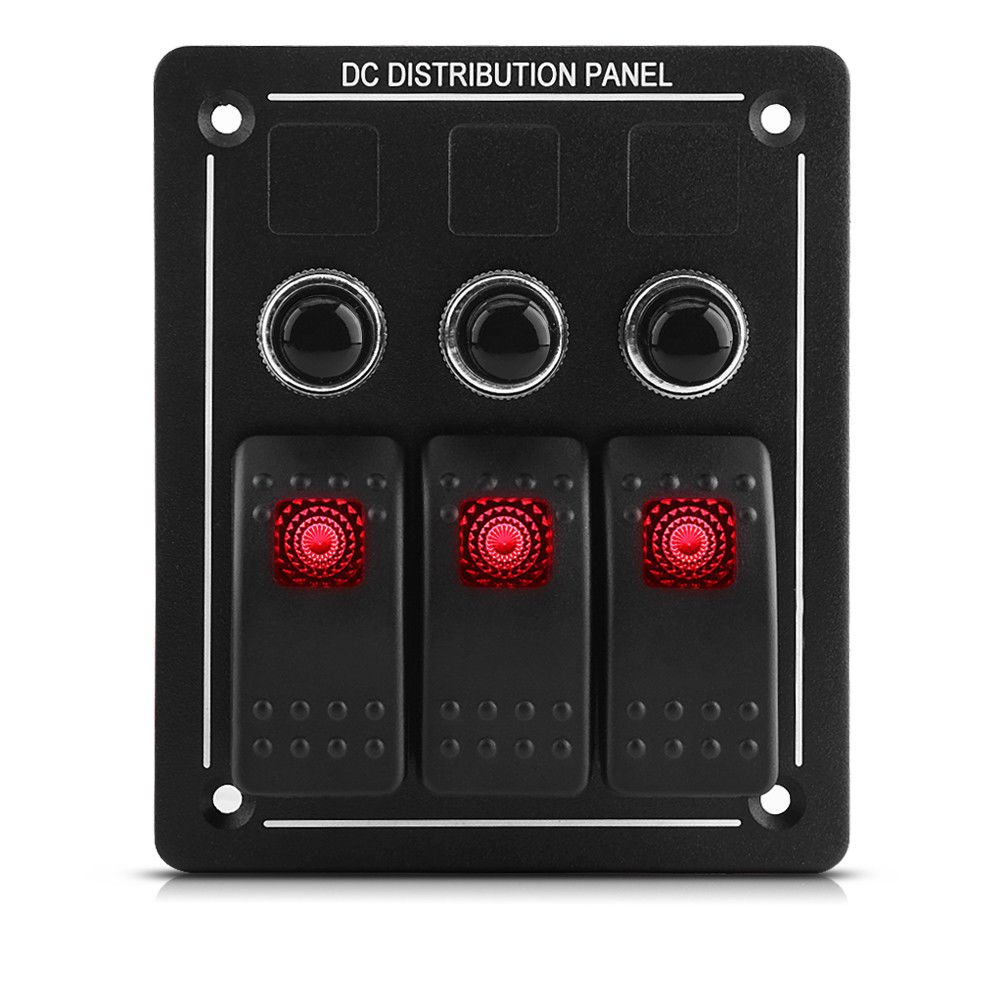3 Gang 12V 24V Rocker Switch Panel Circuit Breakers Auto Car RV Boat Waterproof