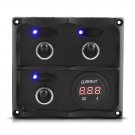 3 Gang 12V 24V LED Waterproof Toggle Switch Panel With Digital Voltmeter