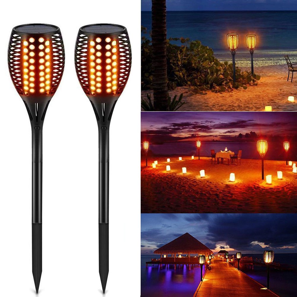 2pcs Solar Path Torch Light Flame Lighting 96 LED Flickering Outdoor Garden Lamp