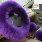3Pcs Long Plush Fuzzy Purple Car Steering Wheel Cover Wool Warm Handbrake Winter