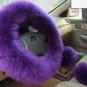 3Pcs Long Plush Fuzzy Purple Car Steering Wheel Cover Wool Warm Handbrake Winter