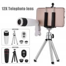 10 in 1 Phone 12X Camera Lens Travel Kit with Tripod Selfie Stick Remote Control