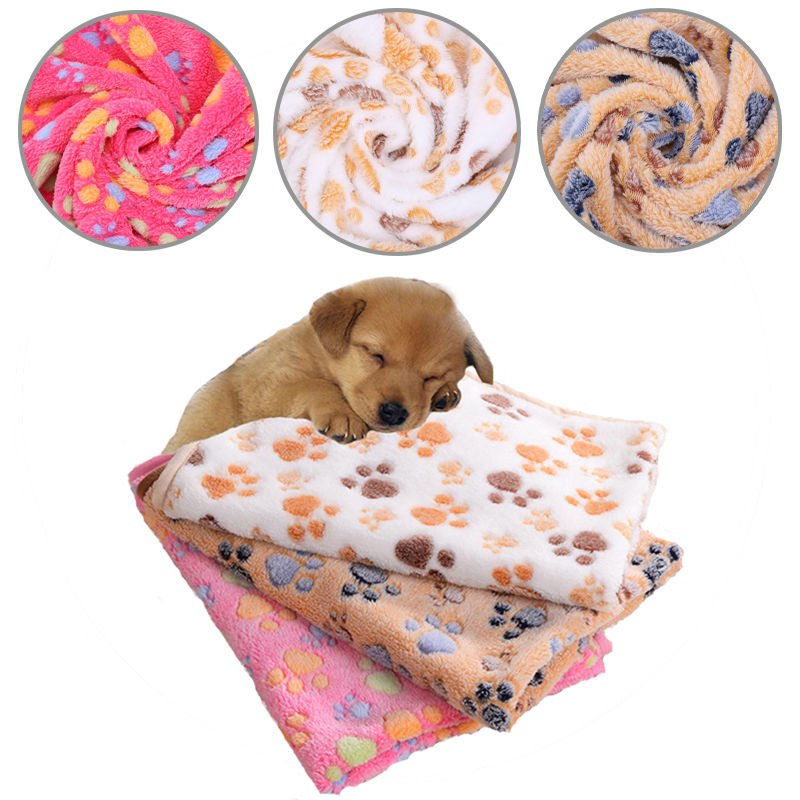 Pet Small Large Warm Paw Print Dog Puppy Cat Fleece Soft Blanket Bed Mat Cushion