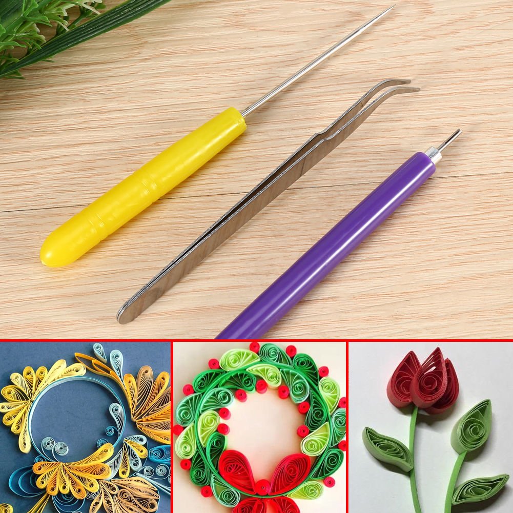 New 3Pcs Quilling Tweezer Slotted Paper Needle Cardmaking DIY Hand Craft Tool