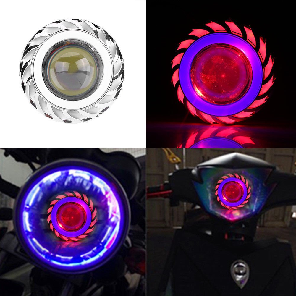1X Motorcycle LED Headlight Lens Angel Devil Eye Head Lamp Cyclone-Type Blue/Red