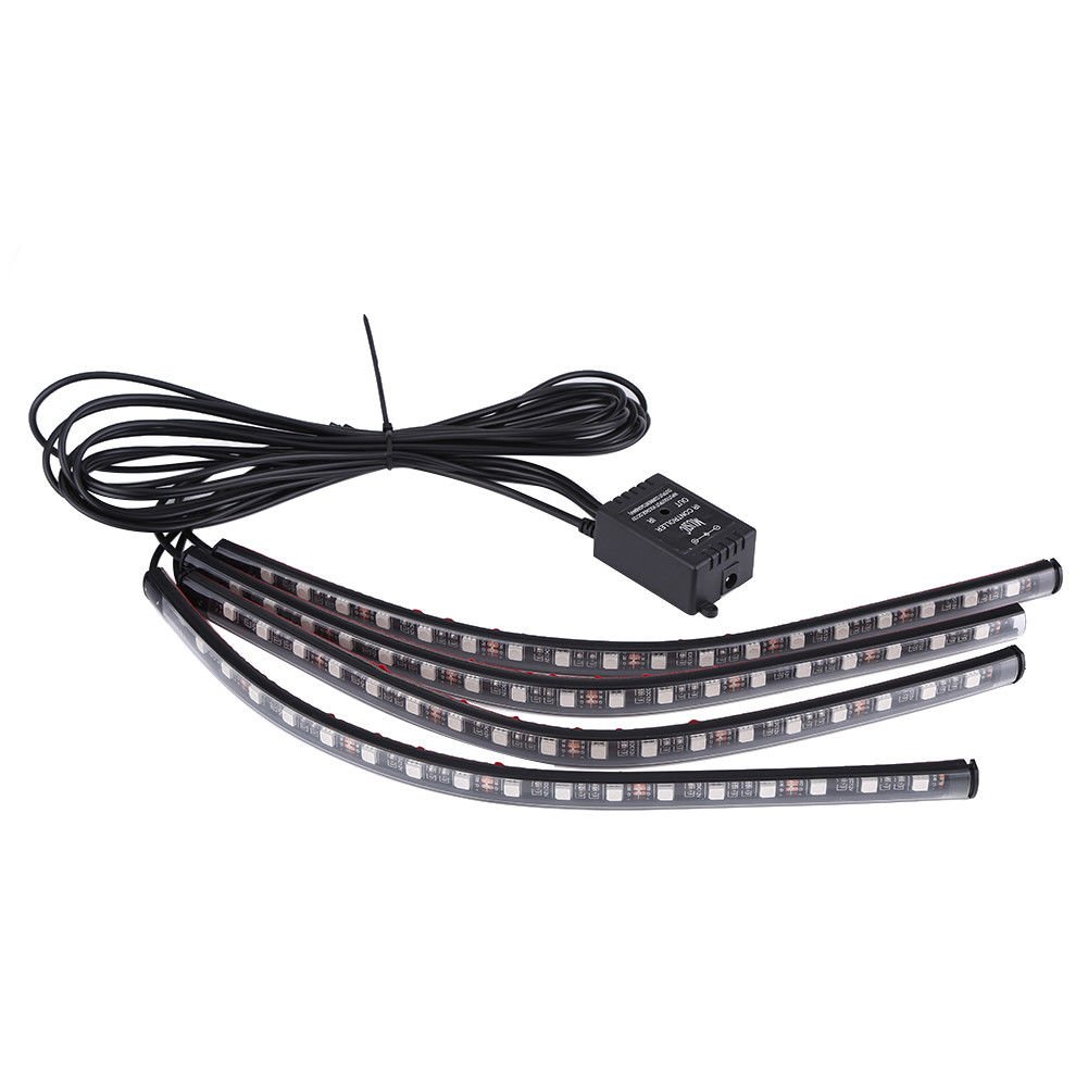 4PCS 18SMD Car Interior RGB LED Strip Light Foot Atmosphere Light Remote Control