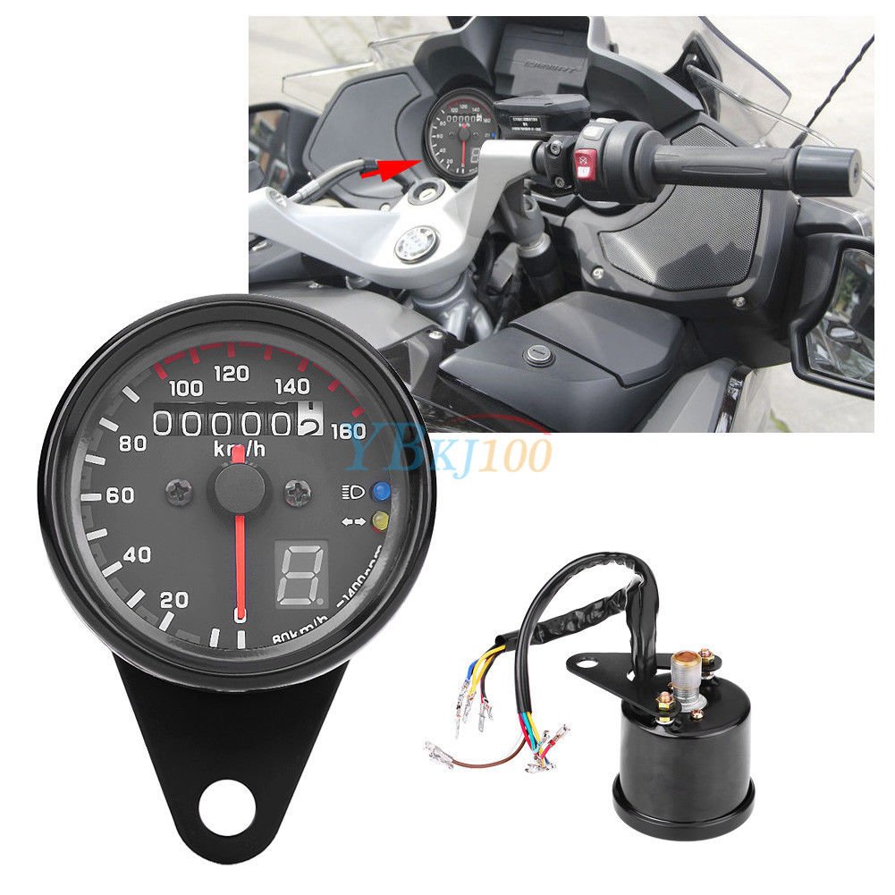 Motorcycle Dual Odometer Speedometer Gauges Gear Display w/ LED Indicator DC 12V