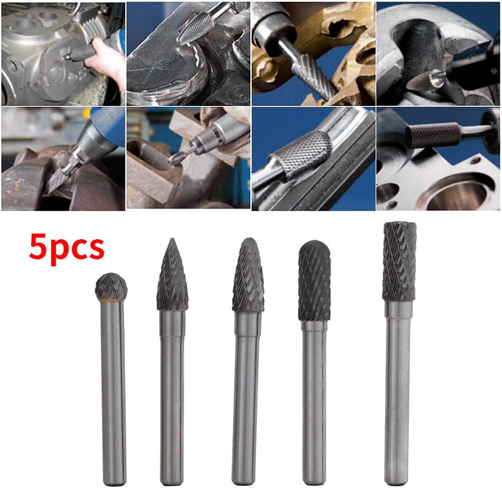 5 Head Tungsten Carbide 8MM Rotary Point Burr Die Grinder 6mm Shank Bit Set coi
