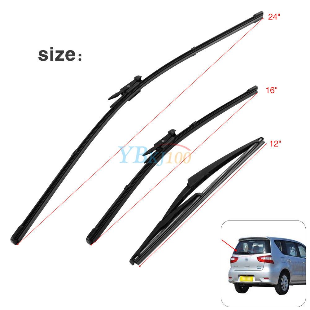 24''/16'' Front + 12'' Rear Windshield Wiper Blades for Nissan Qashqai