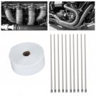 Car Motorcycle 10m x 5cm* 1.5mm White Exhaust Pipe Wrap Cloth With 10x Clips