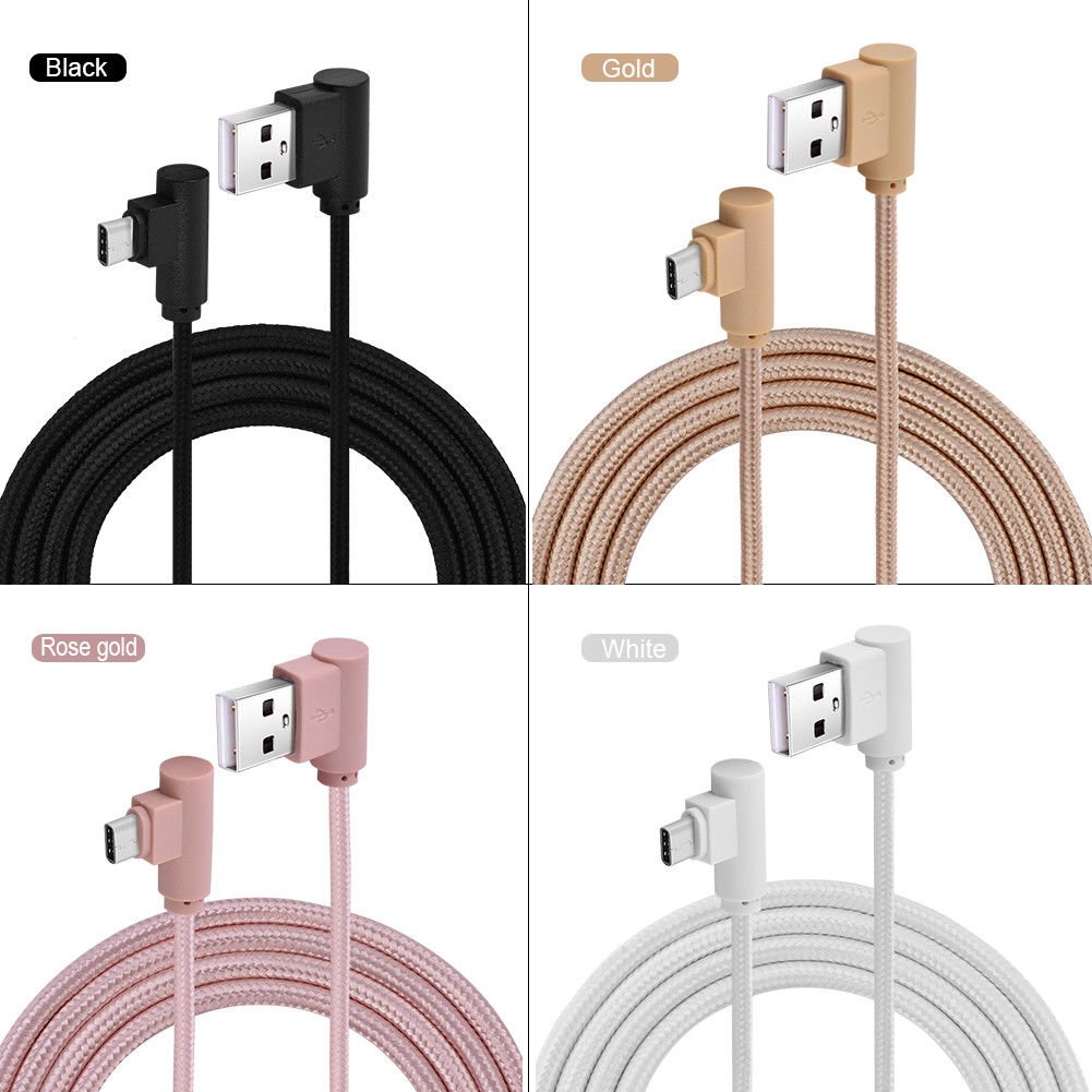 Type-C USB Cable Charger 1M 90Degree Right Angle Braided Charging Data Sync Cord
