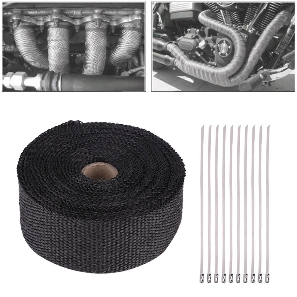 16FT Black High Heat Insulation Exhaust Pipe Wrap Tape Cloth for Car Motorcycle