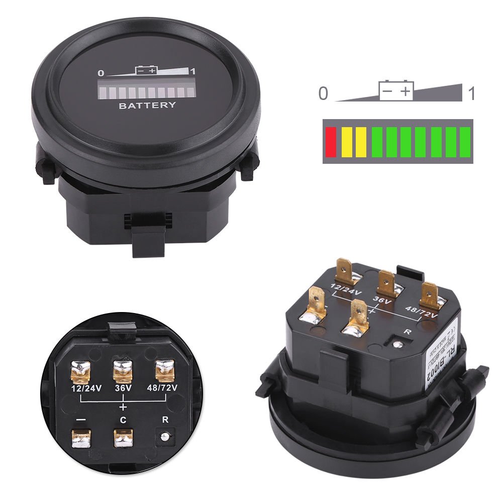 12V/24V/36V/48V/72V LED Battery Indicator Meter Round For Golf Cart Waterproof