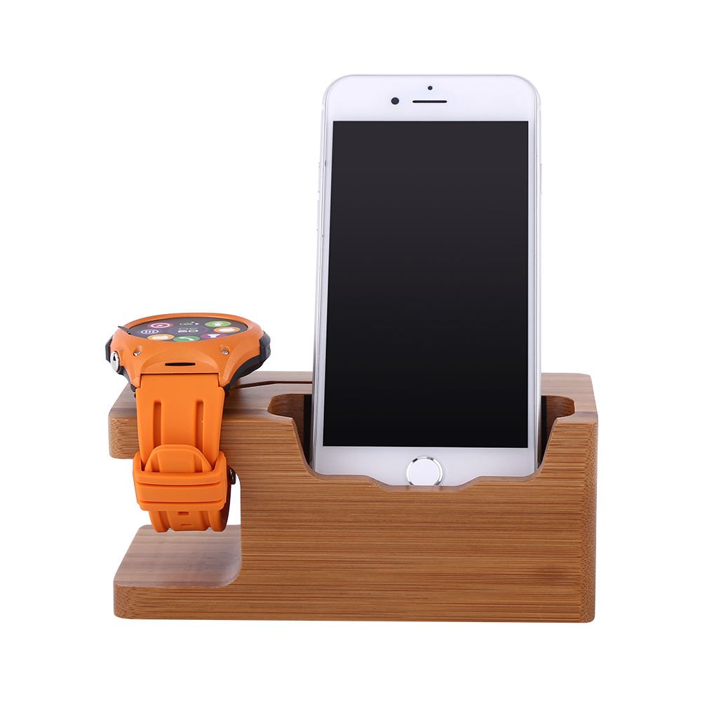 For Apple iWatch iPhone 2 in 1 Charging and Docking Station Bamboo Stand Holder