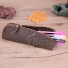 Handmade Vintage Genuine Leather Zipper Pen Bag Pencil Case Cosmetic Pouch coi