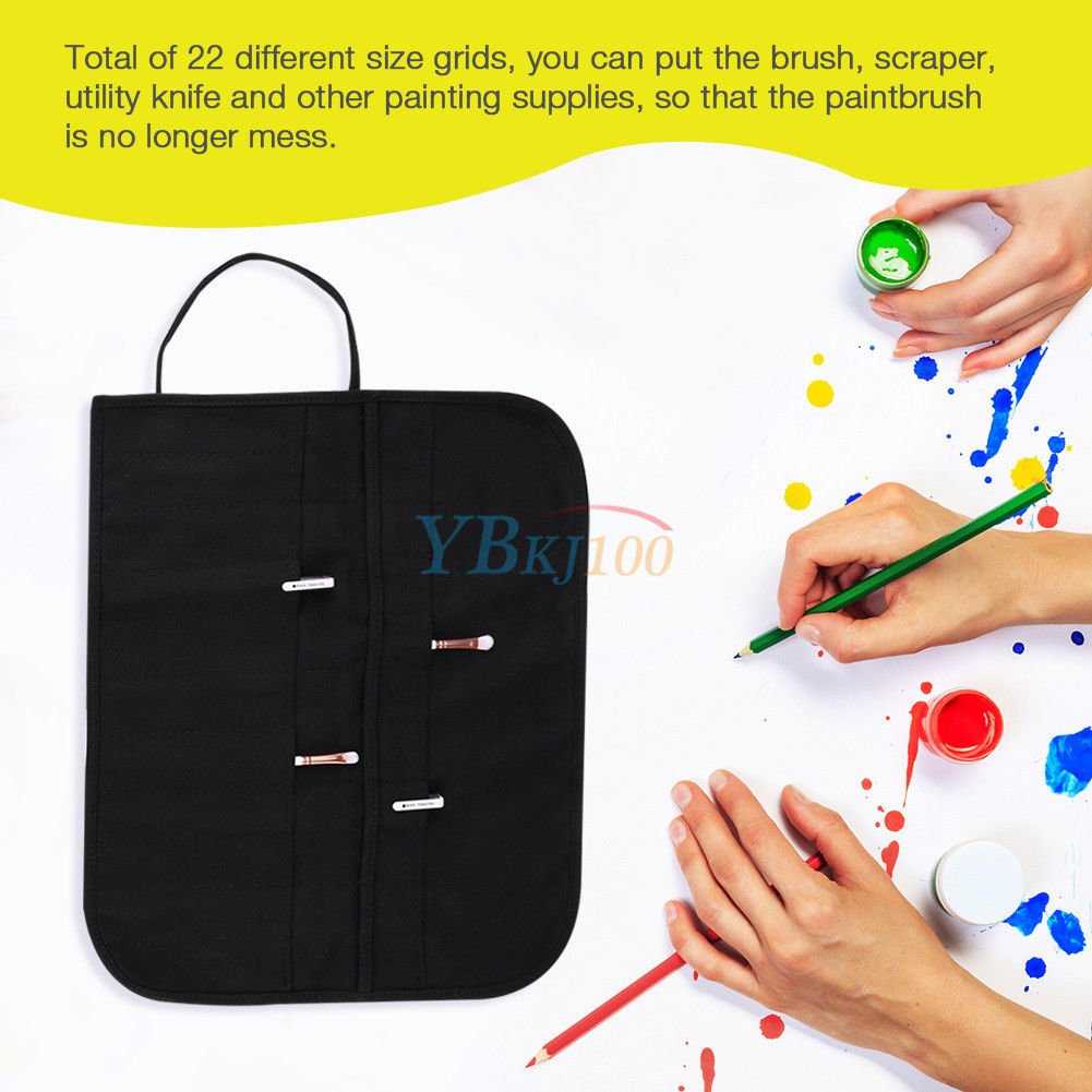 Canvas Bag Holder Wrap Roll Up Pen Brushes Makeup Pencil Case Pouch Bag Black co