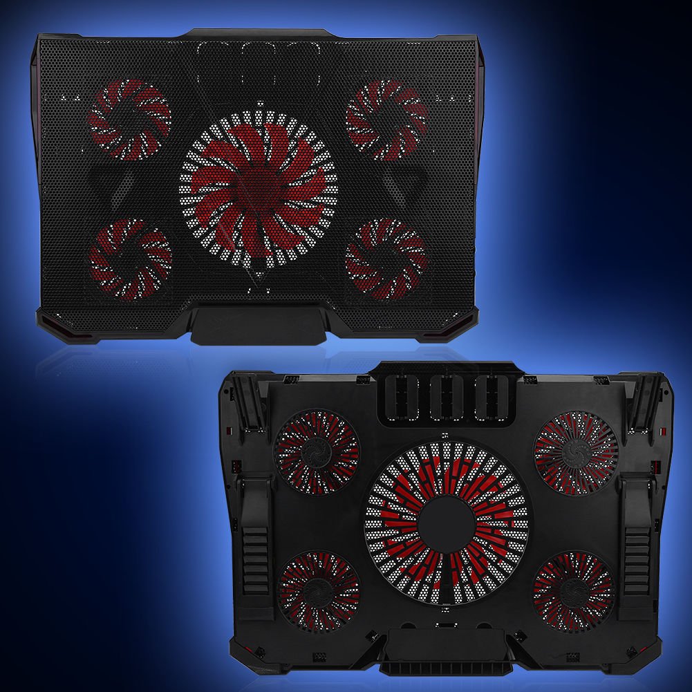 5 Fans USB Cooler Cooling Pad Adjustable Stand Red LED Light Radiator for Laptop