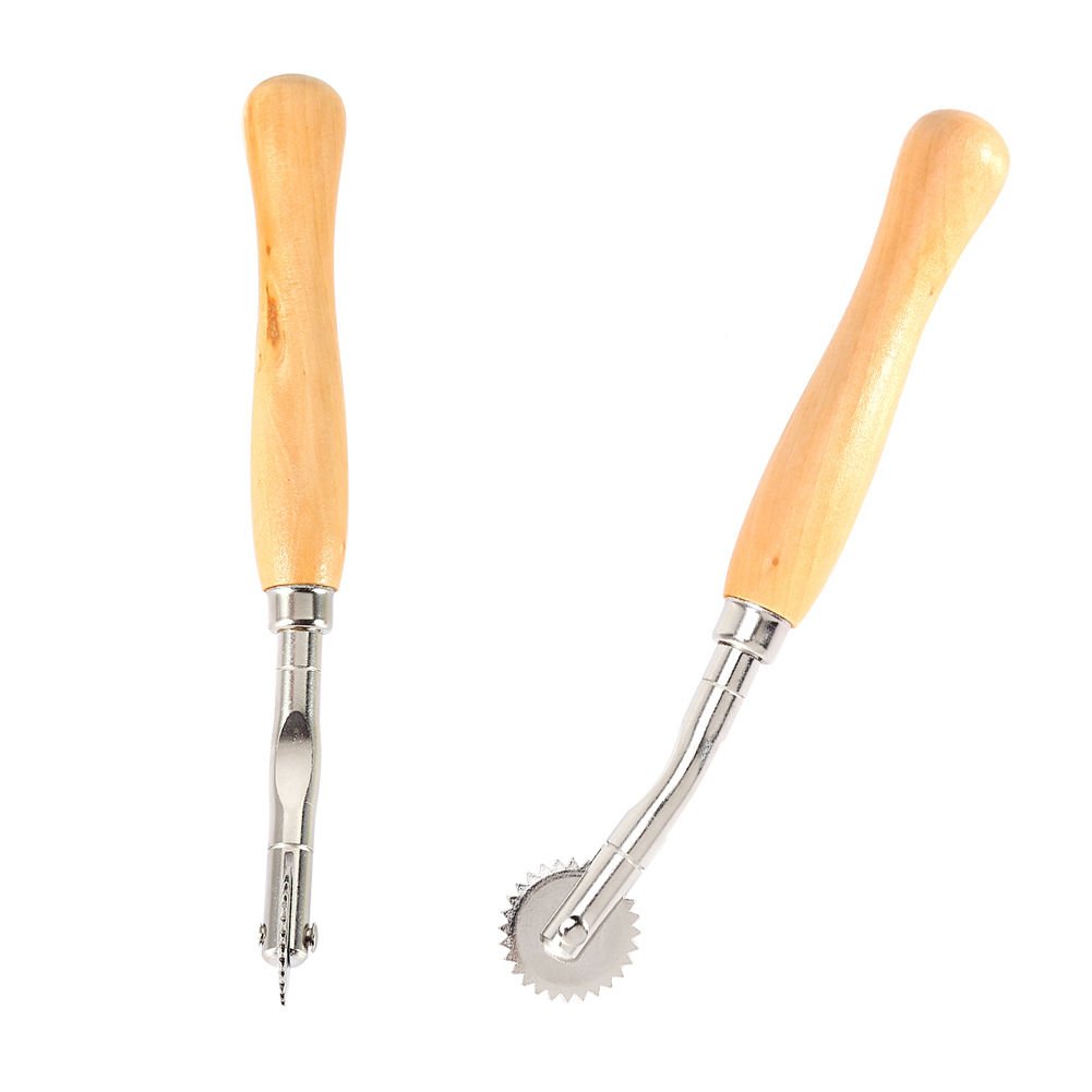 Leather Fabric Paper Serrate Tracing Wheel Roulette Sewing Tool with Wood Handle