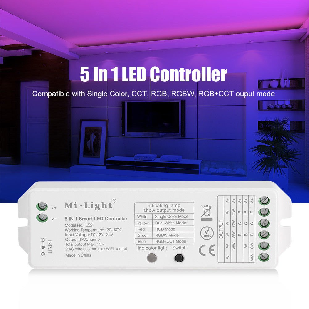 Milight 5 In 1 LED Controller for One Color/CCT/RGB/RGBW/RGB+CCT Strip Light