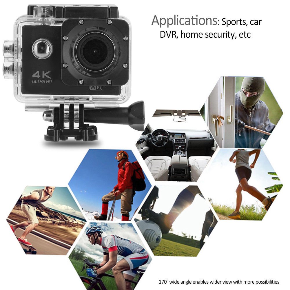170&Acirc;&deg; Wide Angle Lens 4K Full HD 1080P Waterproof Sport Camera WiFi Action Cam