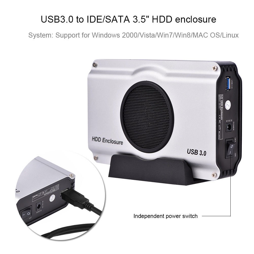 Fast US Plug 2.5/3.5 inch USB 3.0 to SATA HDD Adapter Enclosure with Cooling Fan