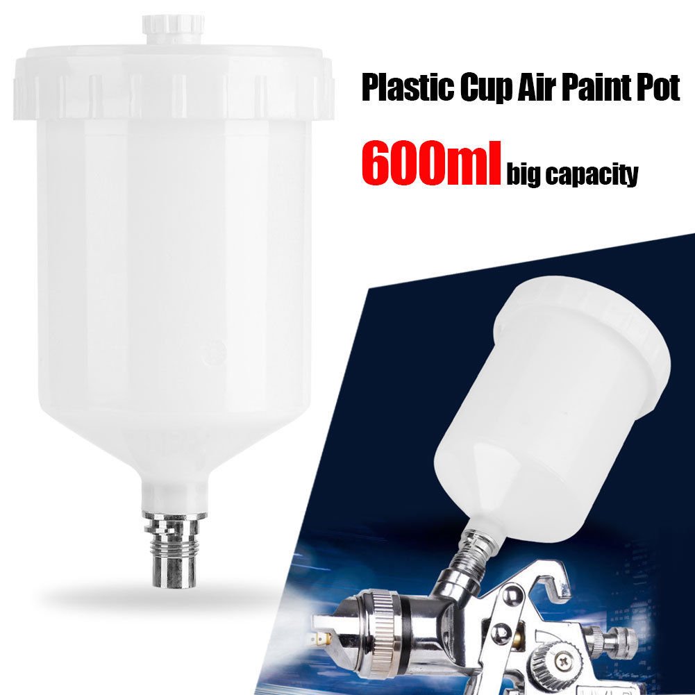 600ml Mini Plastic Cup Air Gravity Paint Pot Thread Connector for Spray Gun Tool