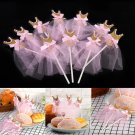 Lovely 10pcs Pink Gold Glitter Dress Cake Toppers Kids Birthday Party Decoration