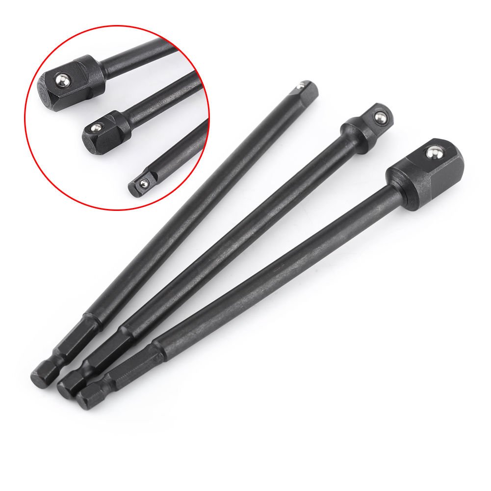 3pcs 1/4" 3/8" 1/2" Hex Shank Socket Adapter Extension Impact Driver Drill Bits