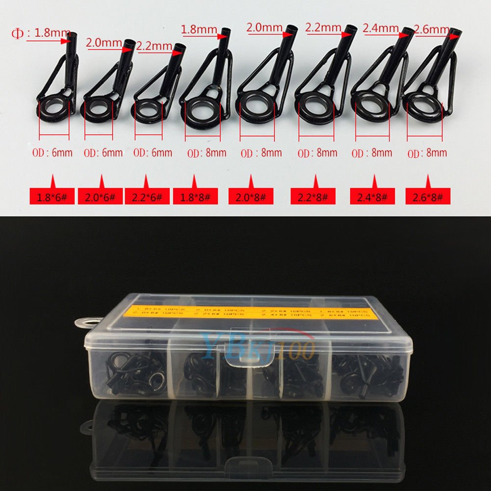 80pcs 8 Size Fishing Rod Guide Tip Top Repair Part Fish Pole Eye Ring