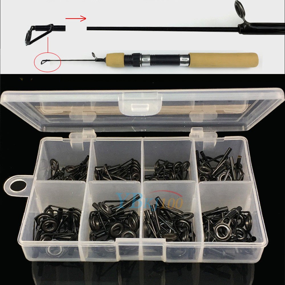80pcs 8 Size Fishing Rod Guide Tip Top Repair Part Fish Pole Eye Ring