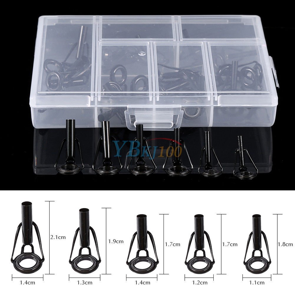 30 Pcs Mixed Sizes Fishing Rod Tips Line Guides Rings Building Repair Kits Box