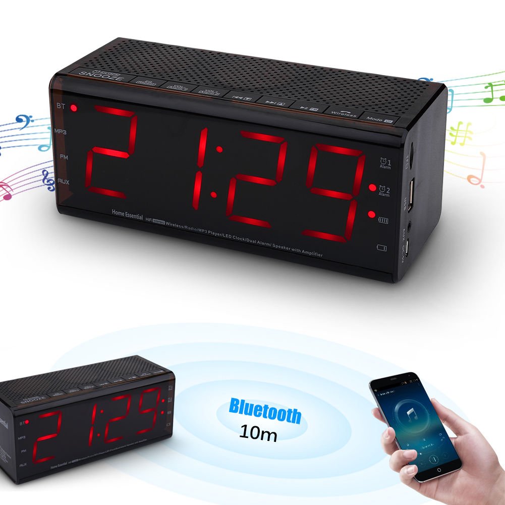 Portable Wireless HiFi Bluetooth Speaker Time Clock Stereo MP3 Player