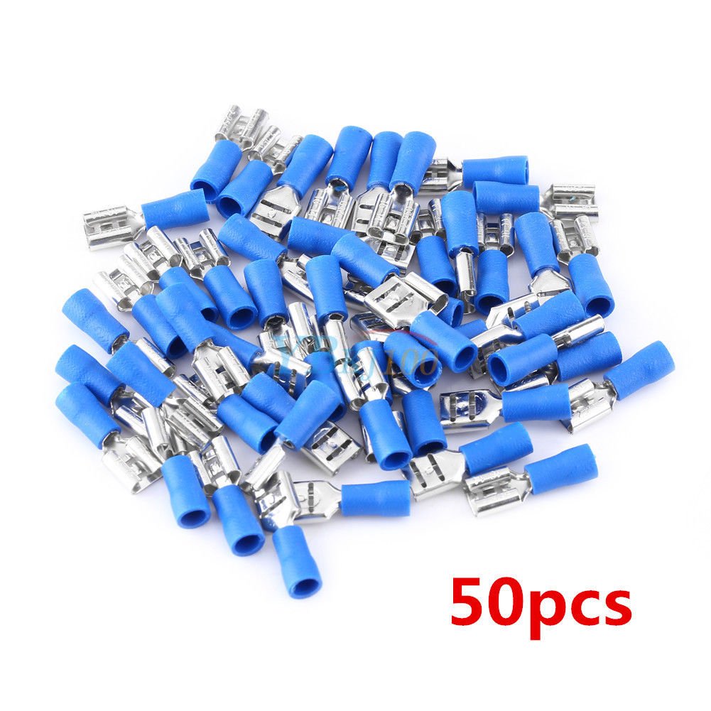 50pcs Female Spade Blade Wire Connectors Insulated Crimp Terminal 1.5-2.5mm&Acirc;&sup2; eml