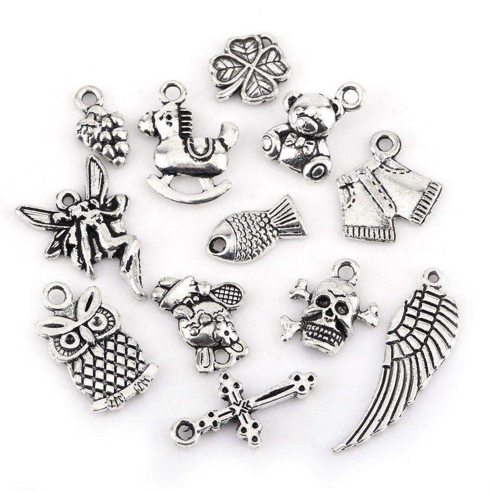 100Pcs Bulk Lots Tibetan Silver Mix Pendants Charms Bracelet Necklace Making coi