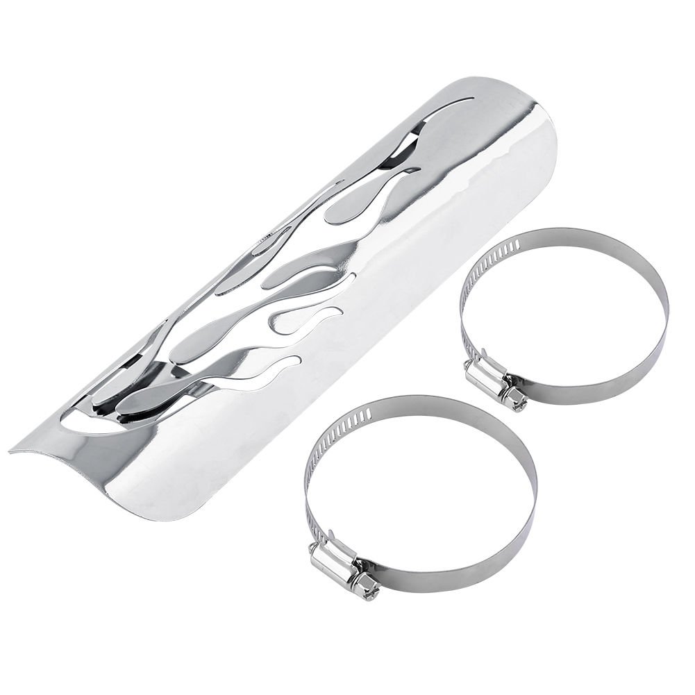Motorcycle Flame Exhaust Pipe Heat Shield Muffler Guard Cover Silver 50mm-70mm